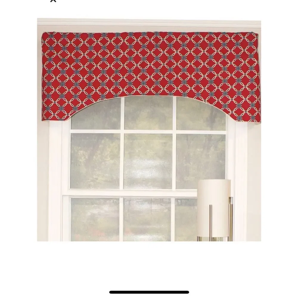 Darby Home Co. Scalloped Window Valance Red Blue Geometric Cotton Blend 15”x51”